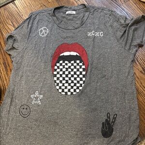 Lauren Moshi Gray Graphic Tee with Red and Black Accents